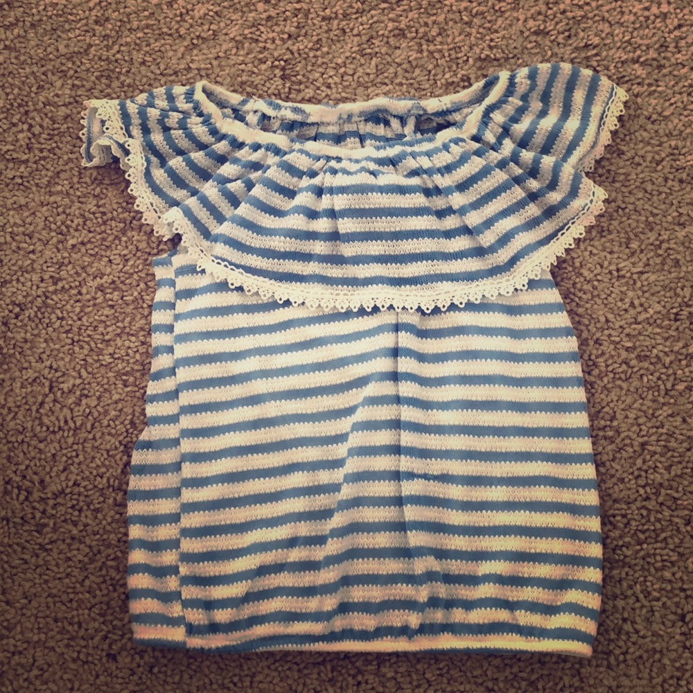 Never worn blue and white off the shoulder shirt!!